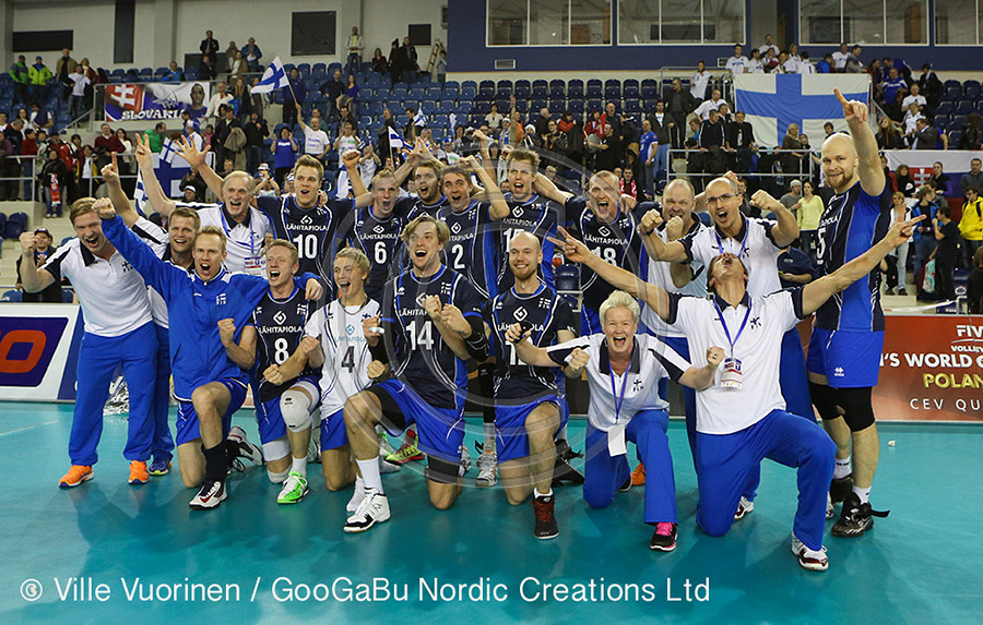 Finnish Mens National team celebrate qualifying to World Championships.